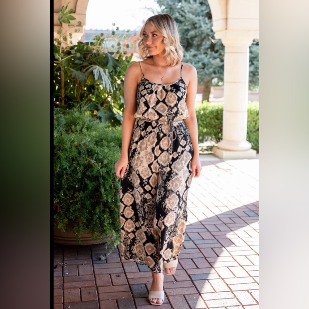 Lovestitch Boho Snake Print Midi Dress in Black & Cream size small - Picture 14 of 16